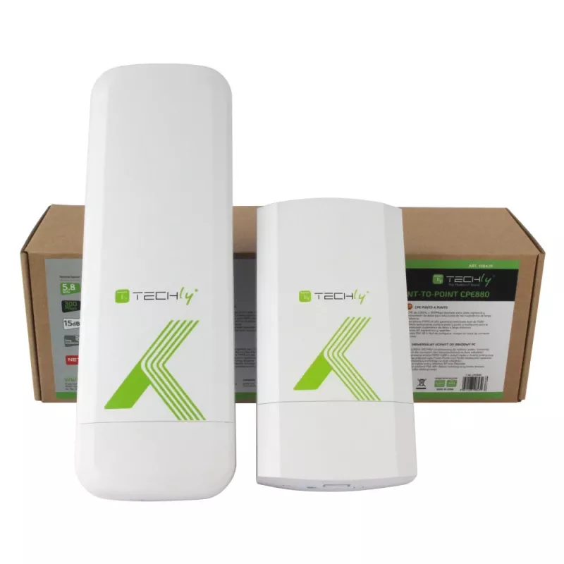 Techly I-WL-CPE880 (108439) CPE / access point / ripetitore per esterni, Wi-Fi 802.11n, 5,8 GHz, 15 dBi, 300 Mbps, bridge Point-to-Point / Point-to-Multipoint