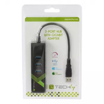Techly IDATA USB-ETGIGA-3U2 Dock per laptop/Replicatore di porte USB 3.2 Gen 1 (3.1 Gen 1) Type-A nero