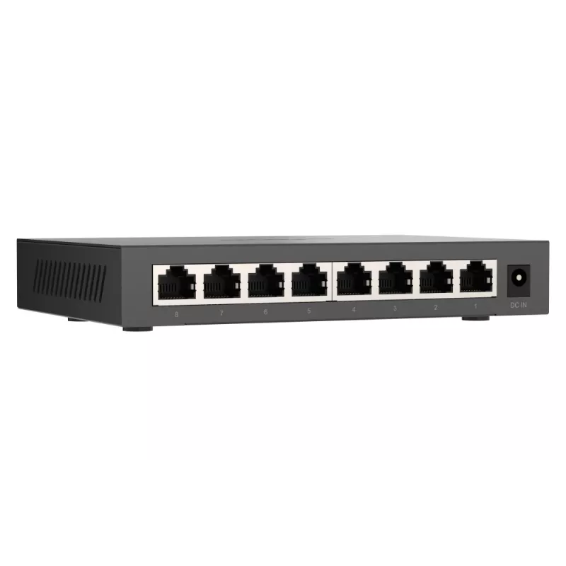 QNAP QSW-1108-8T-R2 switch di rete unmanaged, 8x 2,5GbE RJ45 (10/100/1000/2500 Mbps), da scrivania, senza ventola, nero-grigio