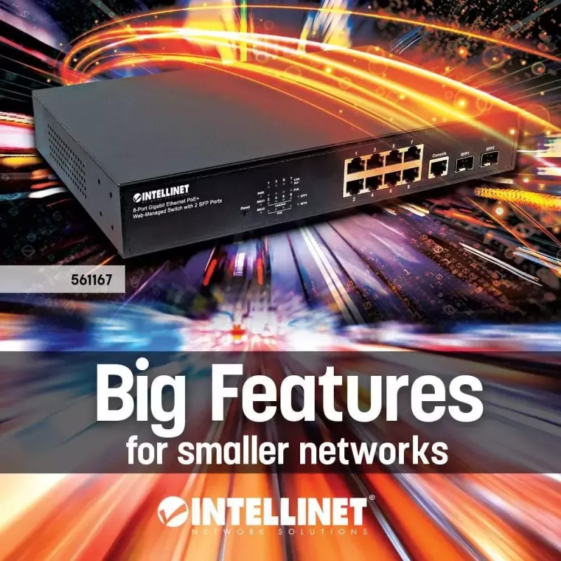 Switch managed Intellinet 8 porte Gigabit Ethernet PoE+ con 2 porte SFP