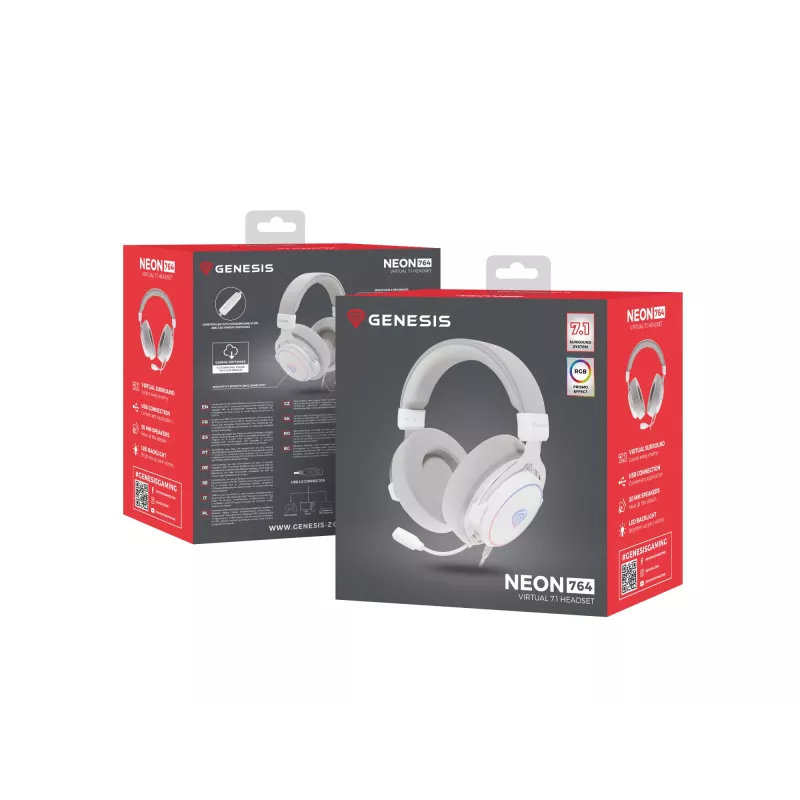 GENESIS Neon 764 headset gaming con filo con archetto USB Type-A bianco