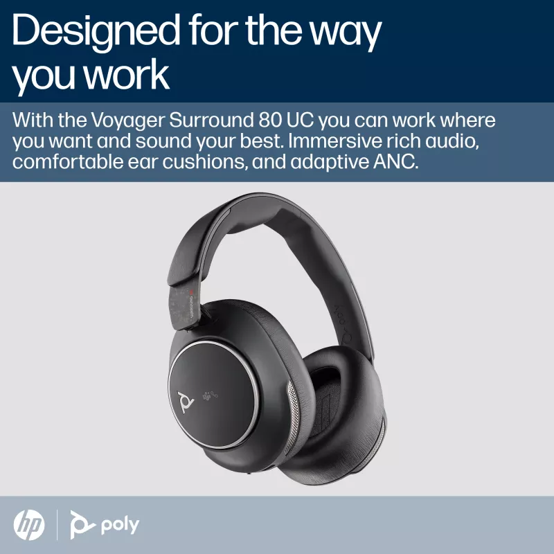 HP Poly Voyager Surround 80 UC headset USB-C certificato Microsoft Teams + adattatore USB-C/A
