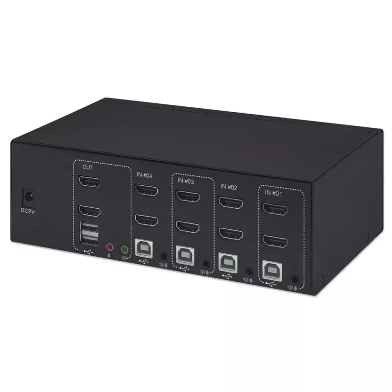 Switch KVM Manhattan 4 porte 4K@30Hz USB-A audio mic