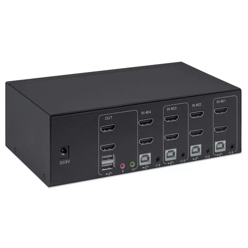 Switch KVM Manhattan 4 porte 4K@30Hz USB-A audio mic
