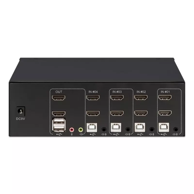 Switch KVM Manhattan 4 porte 4K@30Hz USB-A audio mic