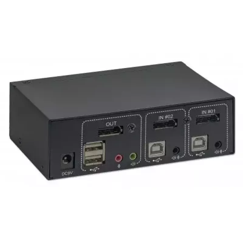 Switch KVM Manhattan 153546, 2 porte DisplayPort/USB 2.0, 4K@60Hz, audio, 2 cavi da 1,8 m