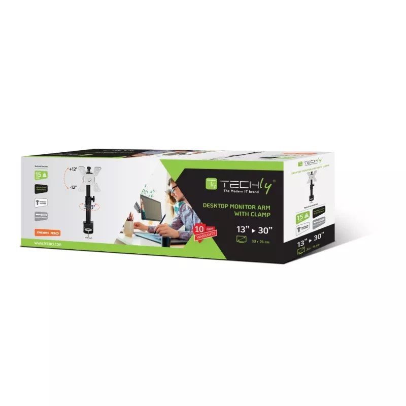 Techly ICA-LCD 500BK supporto da scrivania per monitor 13–30 pollici (76,2 cm), fino a 15 kg, VESA 75x75/100x100, nero