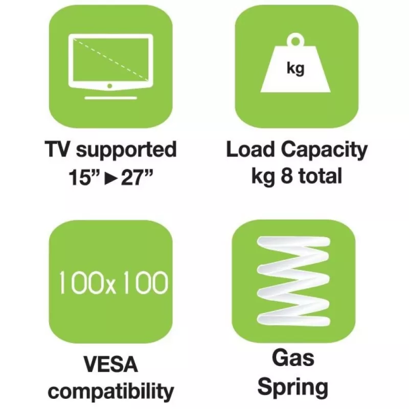 Techly supporto da scrivania a gas per monitor 15-27