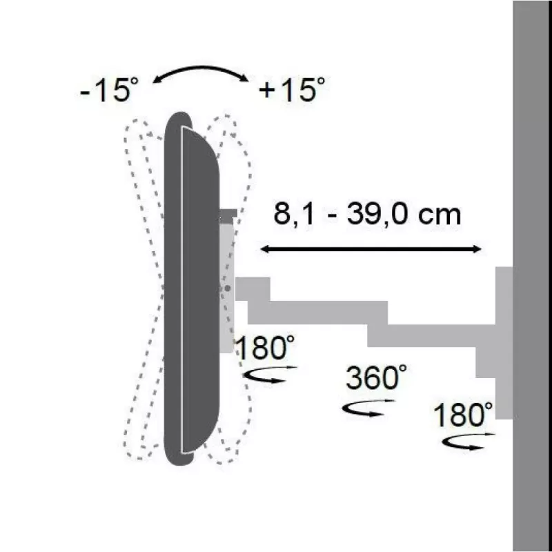 Techly ICA-LCD 104 supporto a parete per LCD 13–30 pollici, 3 snodi, inclinabile e orientabile, fino a 15 kg, VESA 75x75/100x100, argento