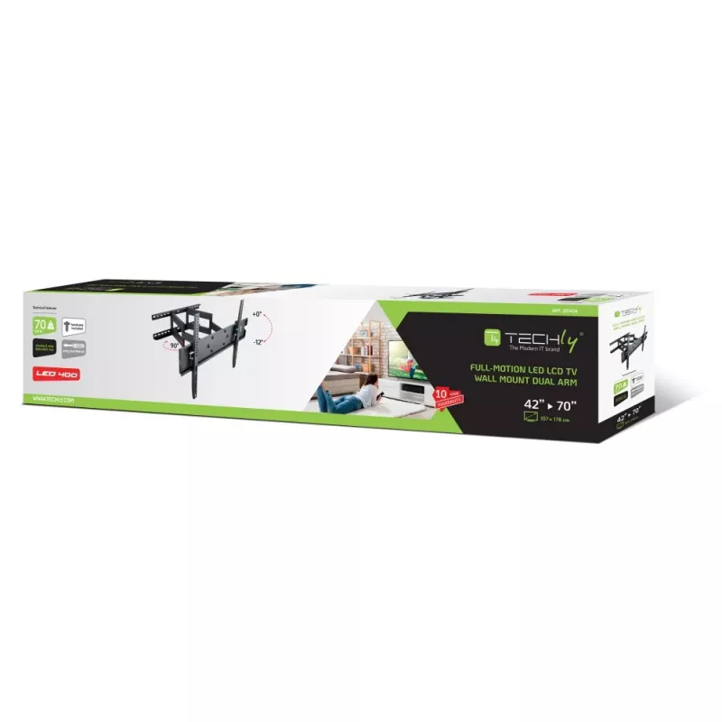 Techly 42-70 inch supporto a parete per TV LED-LCD completamente orientabile a doppio braccio ICA-PLB 147XL