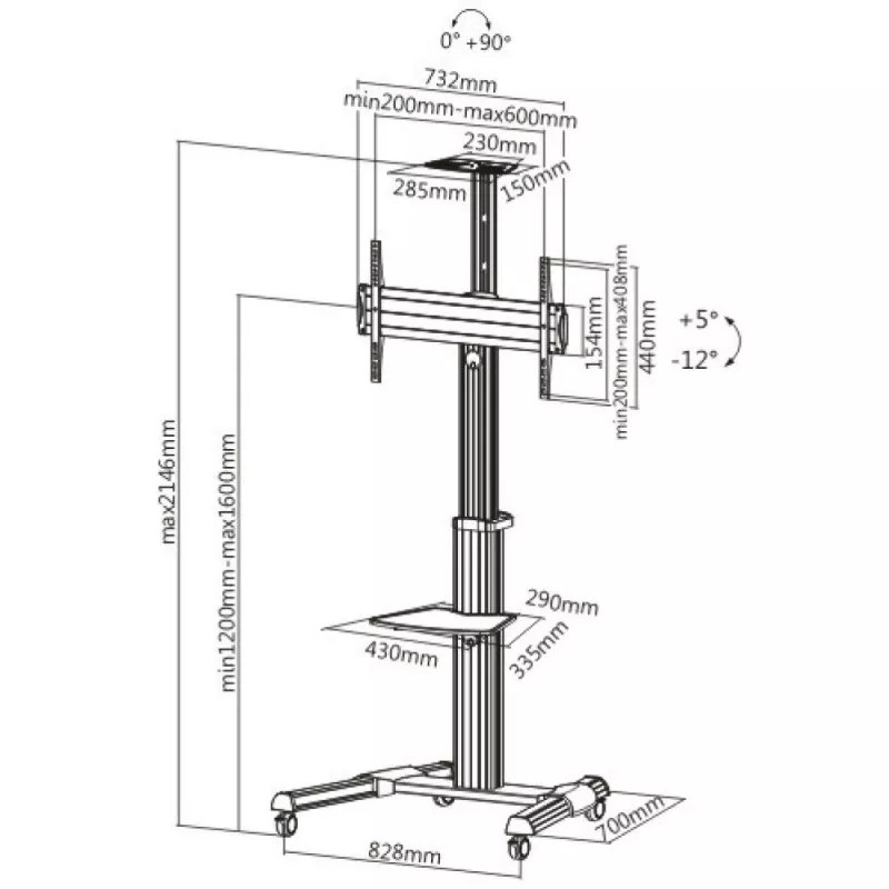 Techly supporto a pavimento carrello per LCD / LED / Plasma 37-70 con ripiano ICA-TR15