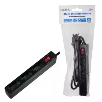 Prolunga elettrica LogiLink LPS230B 1,5 m 3 prese Schuko nero
