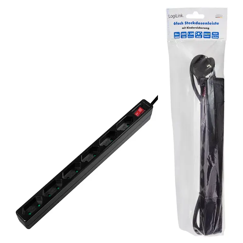 Prolunga elettrica LogiLink LPS232B 1,5m 6 uscite AC per interni nero