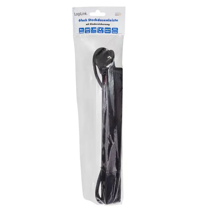 Prolunga elettrica LogiLink LPS232B 1,5m 6 uscite AC per interni nero
