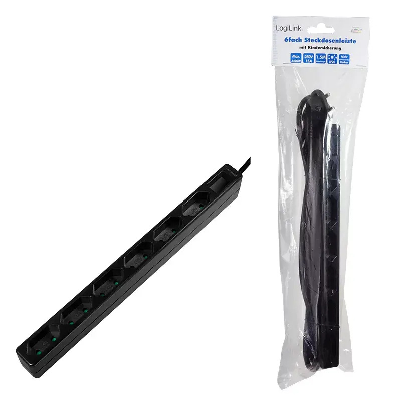 Prolunga elettrica LogiLink LPS231B 1,5m 6 uscite AC per interni nero