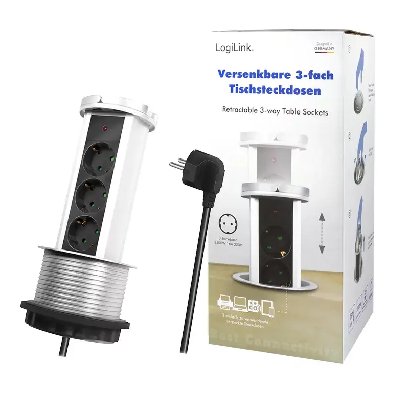 Prolunga elettrica LogiLink LPS235A 1,8 m 3 prese AC per interni nero argento