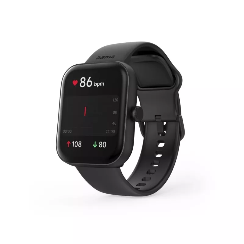 Smartwatch Hama Fit Watch 5000, TFT da 1,65 pollici (4,19 cm), 47 mm, funzione telefono, frequenza cardiaca, IP68, Bluetooth, nero