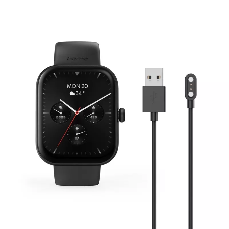 Smartwatch Hama Fit Watch 5000, TFT da 1,65 pollici (4,19 cm), 47 mm, funzione telefono, frequenza cardiaca, IP68, Bluetooth, nero