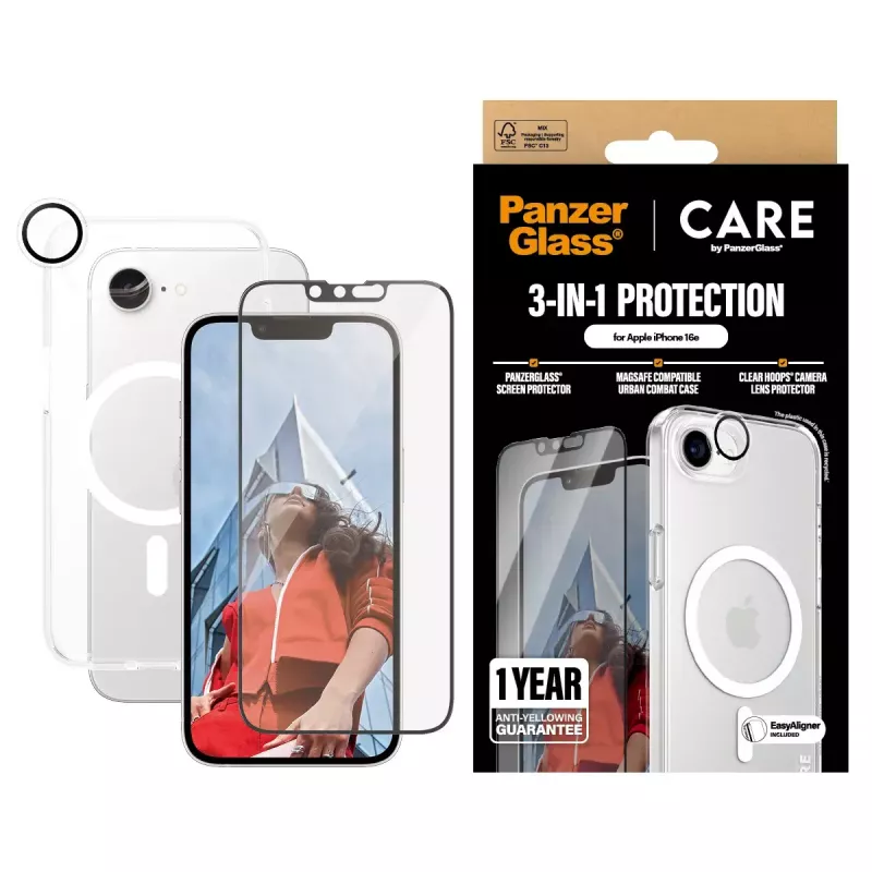 PanzerGlass CARE by ® Flagship bundle 3-in-1 iPhone 16e antigraffio antiurto