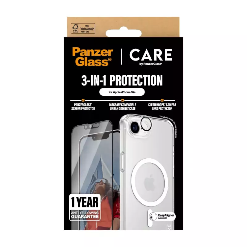 PanzerGlass CARE by ® Flagship bundle 3-in-1 iPhone 16e antigraffio antiurto