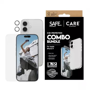 Bundle combo 3-in-1 PanzerGlass per iPhone 17 – protezione display, protezione lenti fotocamera e custodia