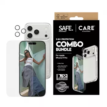 Bundle combo 3-in-1 PanzerGlass per iPhone 17 Pro CR40572 — protezione display, copertura fotocamera e custodia