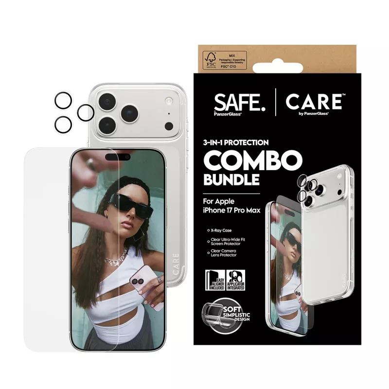 Combo protezione schermo, custodia e protezione lenti fotocamera PanzerGlass per iPhone 17 Pro Max CR60725