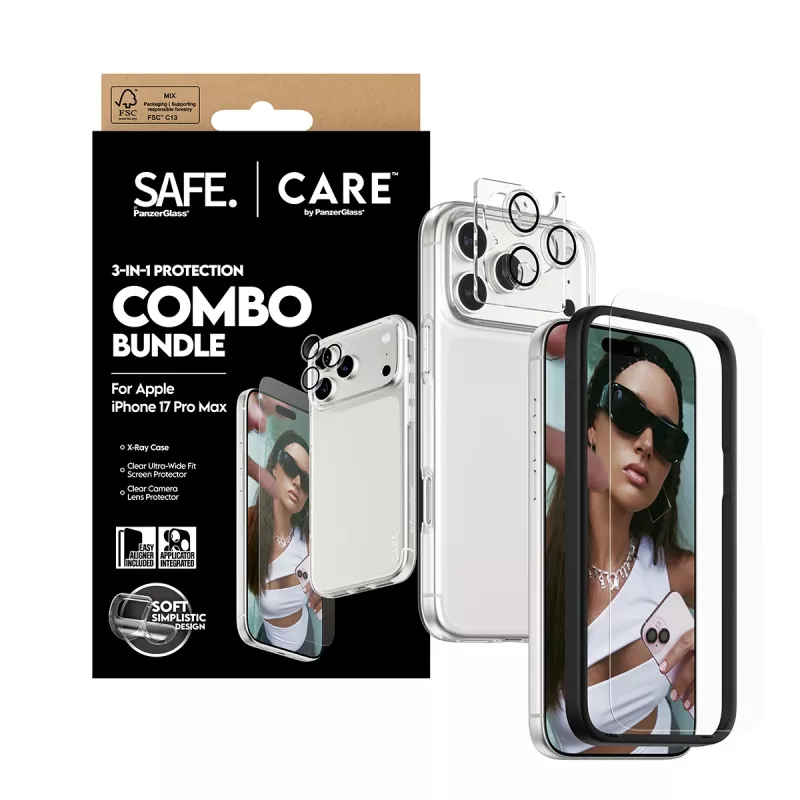 Combo protezione schermo, custodia e protezione lenti fotocamera PanzerGlass per iPhone 17 Pro Max CR60725