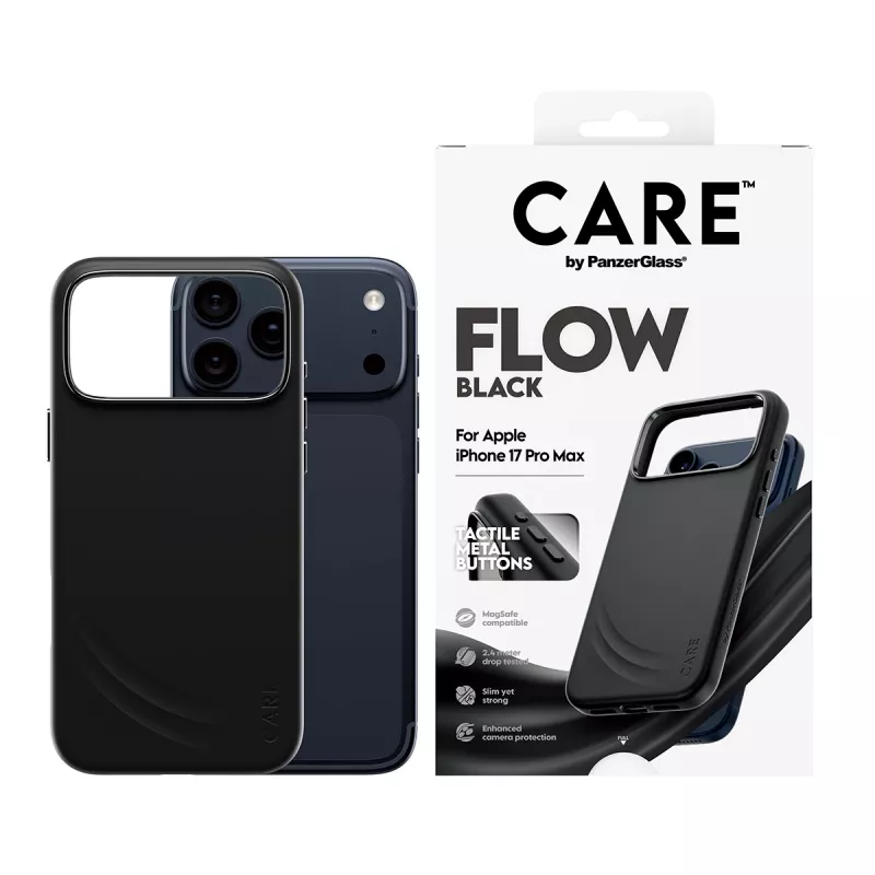 Custodia protettiva PanzerGlass CARE by Feature FLOW per iPhone 17 Pro Max, cover, nero, compatibile MagSafe