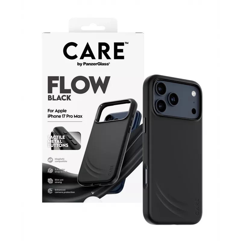 Custodia protettiva PanzerGlass CARE by Feature FLOW per iPhone 17 Pro Max, cover, nero, compatibile MagSafe