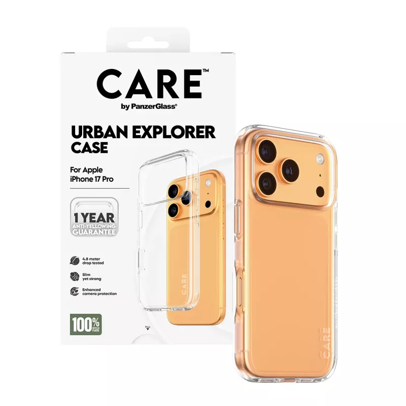 Custodia protettiva PanzerGlass CARE by Flagship custodia trasparente Urban Explorer con cornice chiara per iPhone 17 Pro