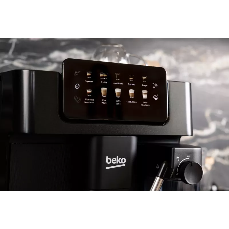 Beko CEG7304B CaffeExperto macchina per caffè automatica con lancia vapore, macchina per espresso, 2 l, chicchi di caffè, macinacaffè integrato, 1350 W, nero, argento