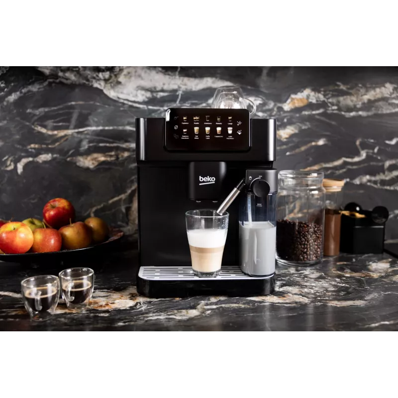 Beko CEG7304B CaffeExperto macchina per caffè automatica con lancia vapore, macchina per espresso, 2 l, chicchi di caffè, macinacaffè integrato, 1350 W, nero, argento