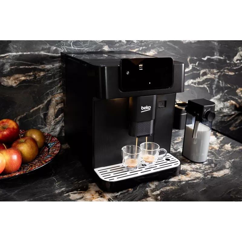 Beko CEG7304B CaffeExperto macchina per caffè automatica con lancia vapore, macchina per espresso, 2 l, chicchi di caffè, macinacaffè integrato, 1350 W, nero, argento