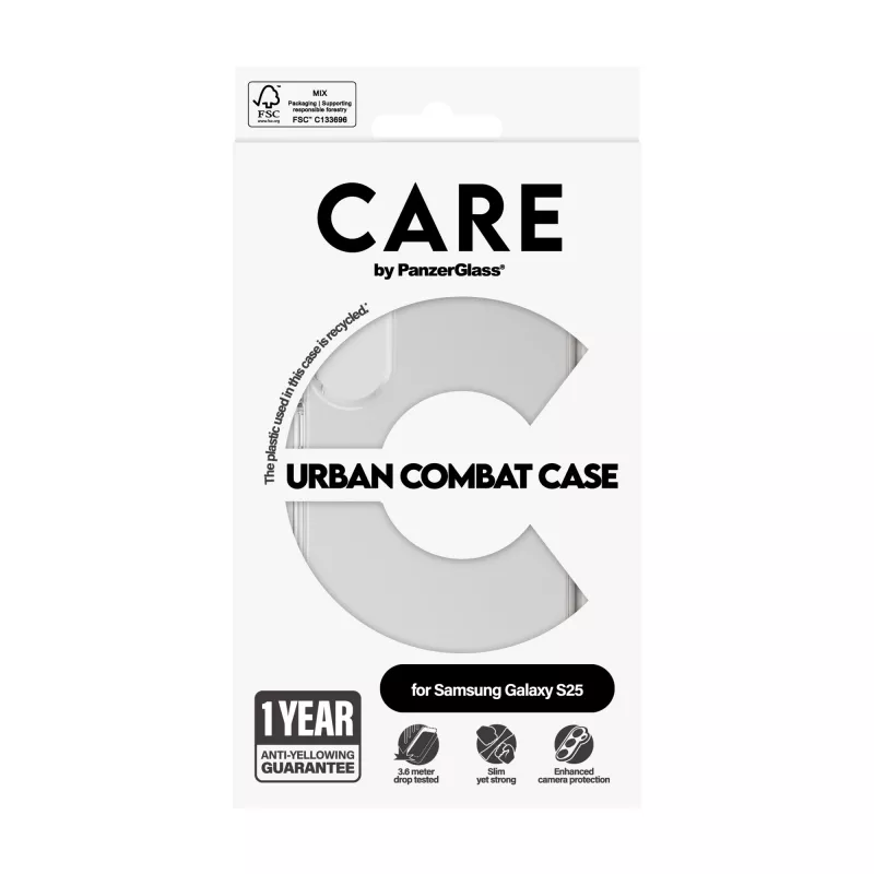 PanzerGlass cover Samsung Galaxy S25, trasparente, Urban Combat con cornice trasparente