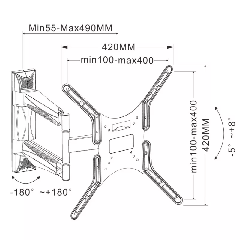 Techly ICA-PLB 271M supporto da parete per TV 25-52 pollici, girevole e inclinabile, slim, 40 kg, nero