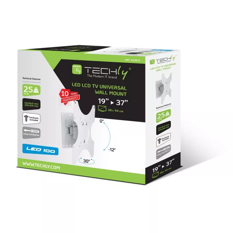 Techly supporto a parete per LCD LED 19-37'' inclinabile 1 snodo bianco ICA-LCD 2900WH
