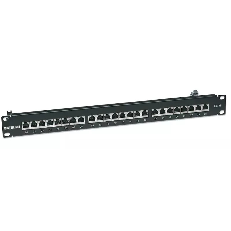 Patch panel Intellinet, Cat6, FTP, 24 porte, 1U, schermato, barrette LSA 90° Top-Entry, nero