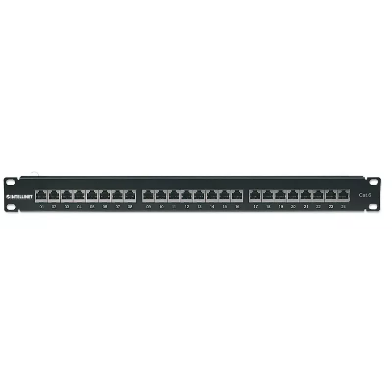 Patch panel Intellinet, Cat6, FTP, 24 porte, 1U, schermato, barrette LSA 90° Top-Entry, nero