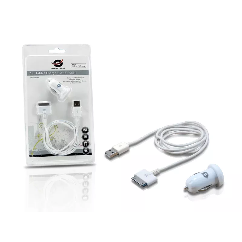 Caricabatterie auto per tablet Conceptronic 2A per Apple, accendisigari, 5 V, bianco