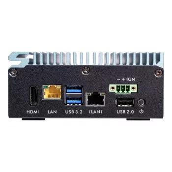 Shuttle Edge PC SPCEL02, Intel Celeron J6412, 1x HDMI, 2x 2.5G LAN, 1x COM, DIO (4x in, 4x out), 3x USB, 2x M.2, 12-24V, funzionamento continuo 24/7, senza ventola, incl. staffa VESA e guida DIN