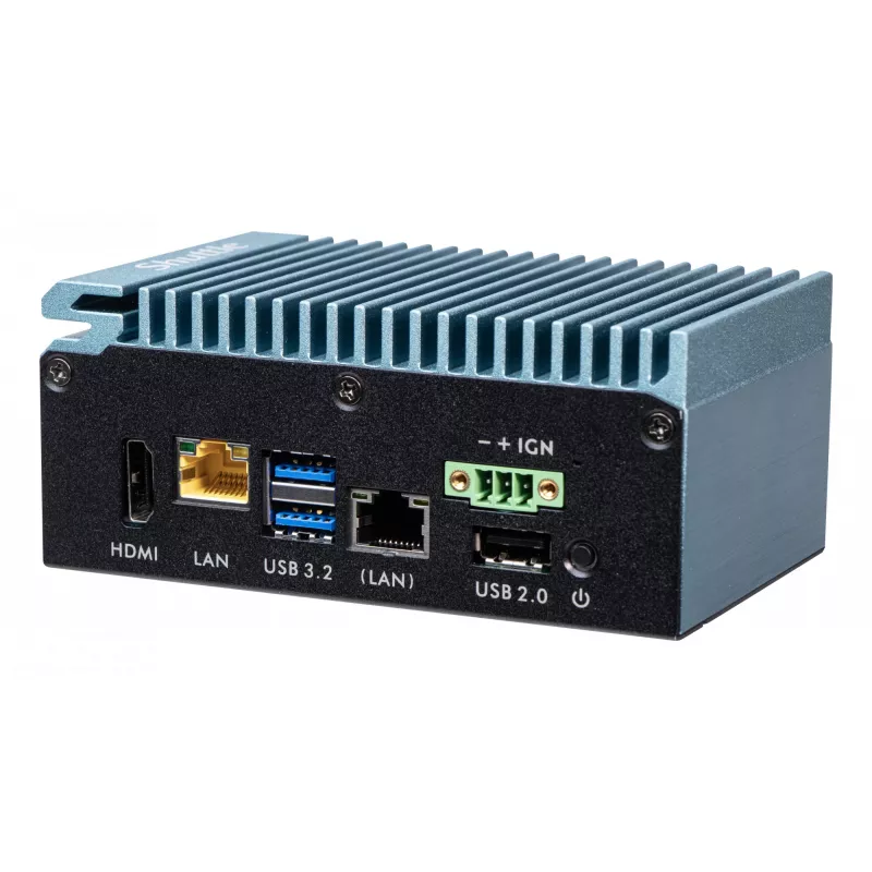 Shuttle Edge PC SPCEL02, Intel Celeron J6412, 1x HDMI, 2x 2.5G LAN, 1x COM, DIO (4x in, 4x out), 3x USB, 2x M.2, 12-24V, funzionamento continuo 24/7, senza ventola, incl. staffa VESA e guida DIN