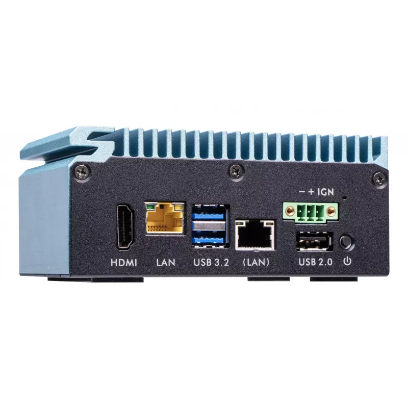 Shuttle Edge PC SPCEL02, Intel Celeron J6412, 1x HDMI, 2x 2.5G LAN, 1x COM, DIO (4x in, 4x out), 3x USB, 2x M.2, 12-24V, funzionamento continuo 24/7, senza ventola, incl. staffa VESA e guida DIN