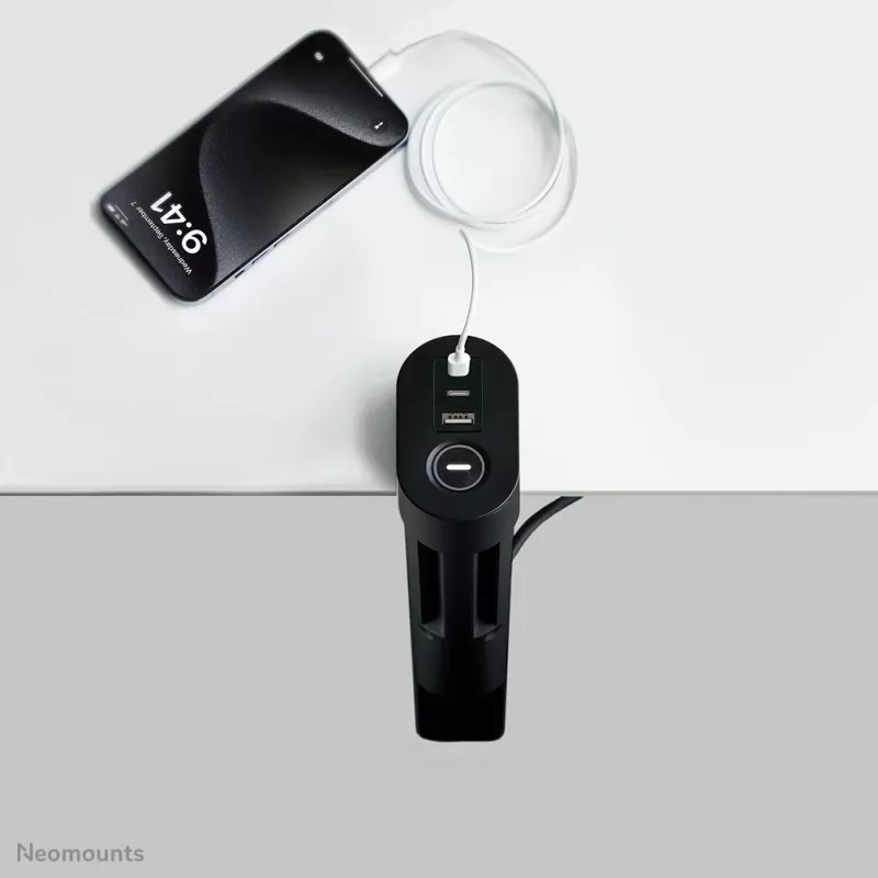 Neomounts DS22-840BL6 Presa da tavolo con morsetto e porte USB-C e USB-A – ricarica rapida