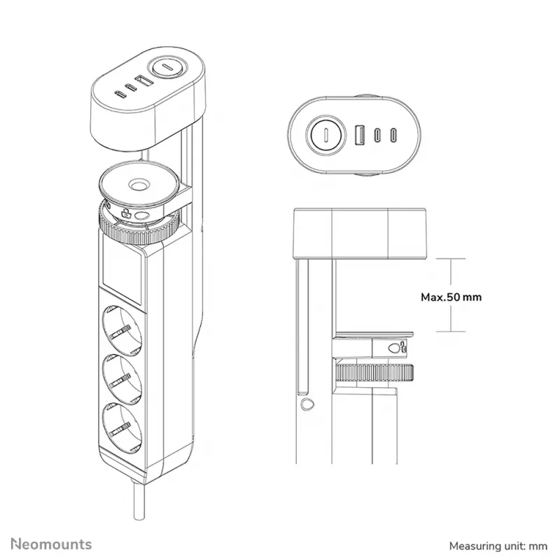 Neomounts DS22-840WH6 Presa da scrivania con morsetto e porte USB-C e USB-A – ricarica rapida