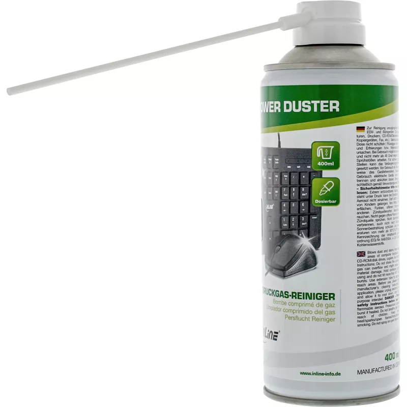 Bomboletta spray aria compressa 400 ml — InLine, alta pressione per manutenzione IT, server e PC