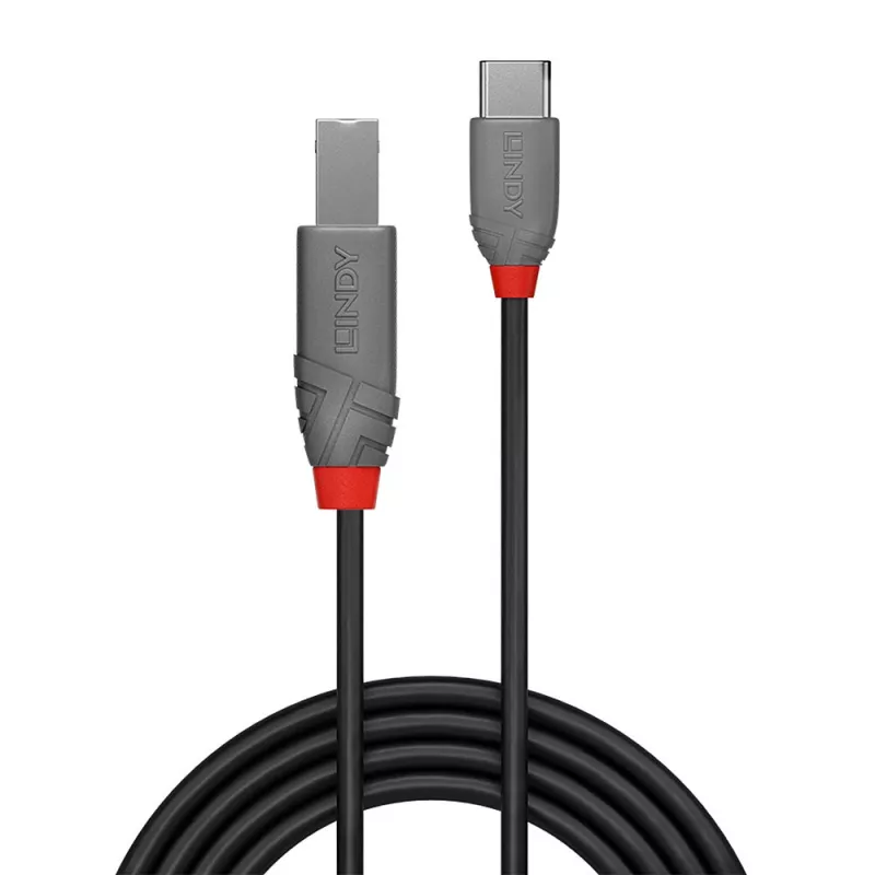 Lindy 36943 cavo USB 2.0 da Type-C a Type-B, Anthra Line, 3 m, 480 Mbit/s, nero