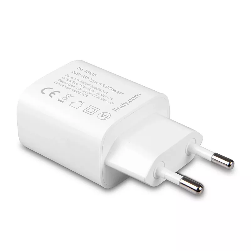 Lindy 73413 caricatore USB-A e USB-C, 20 W, Power Delivery, 100–240 V, bianco