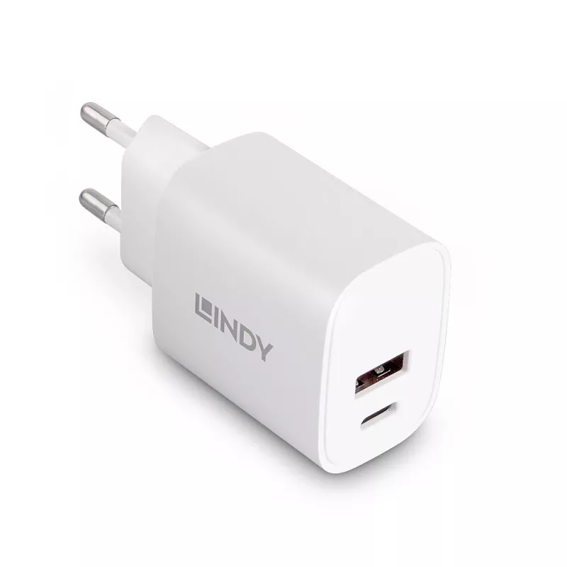 Lindy 73413 caricatore USB-A e USB-C, 20 W, Power Delivery, 100–240 V, bianco