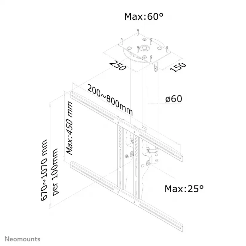 Supporto a soffitto per monitor/TV Neomounts PLASMA-C100Nero 37-75